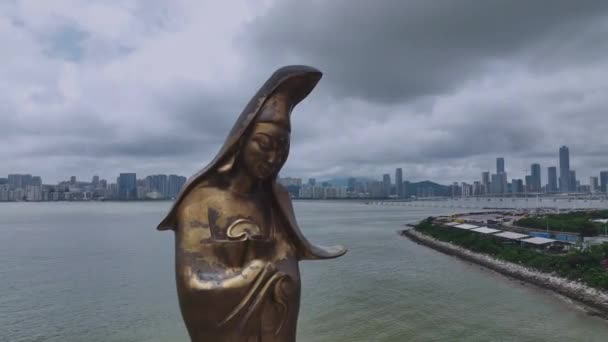Estátua Centro Ecuménico Kun Iam Macau Vista Aérea — Vídeo de Stock