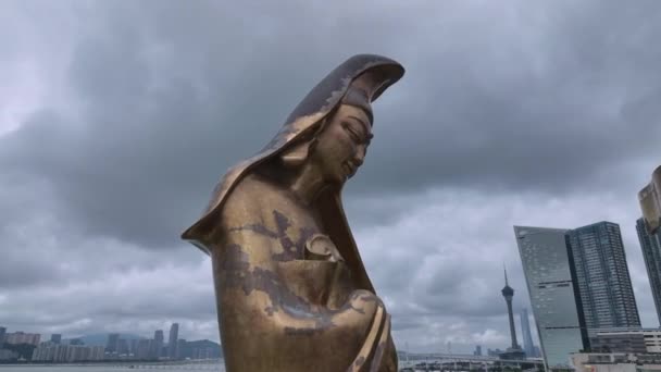 位于澳门的观世音普世中心神像 空中景观 — 图库视频影像