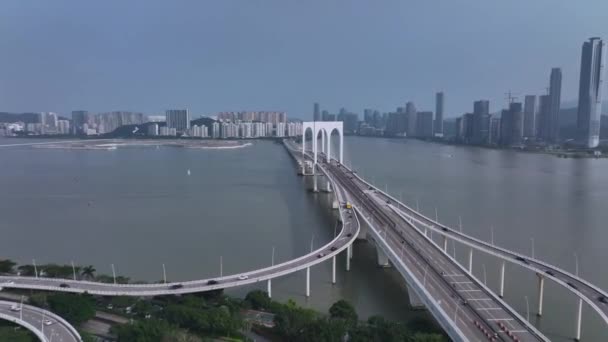Sai Van Bridge Macau Aerial View — Stock Video