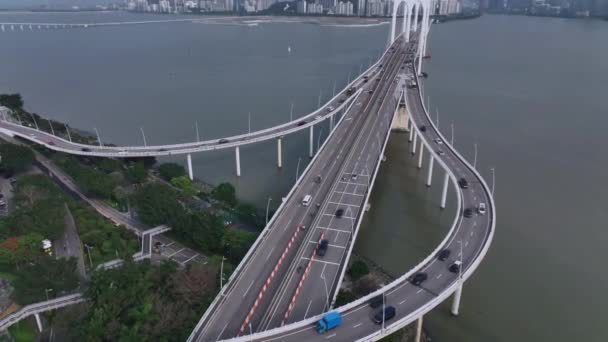 Sai Van Bridge Macau Letecký Pohled — Stock video
