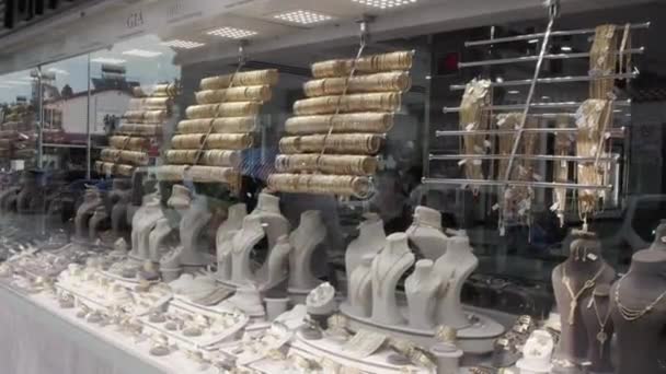 Gouden Sieraden Een Winkel Fethiye Turkije — Stockvideo