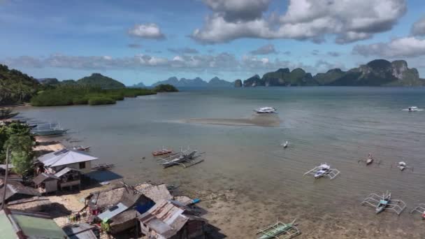 Auténtica Aldea Entre Los Increíbles Paisajes Palawan Filipinas Vista Aérea — Vídeos de Stock