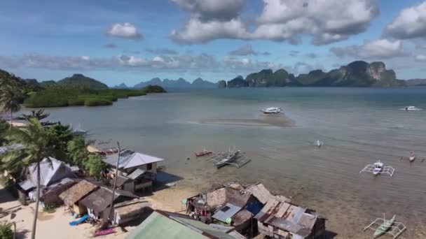 Autentyczne Village Wśród Niesamowitych Krajobrazów Palawan Filipiny Widok Powietrza — Wideo stockowe