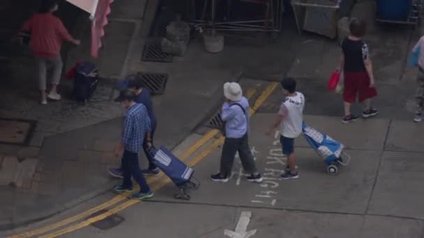 Pohled Shora Dolů Lidi Ulicích Hong Kongu Street Live — Stock video