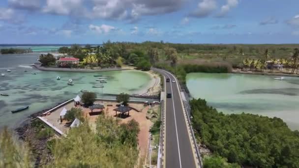 Дорога Вздовж Курортної Зони Маврикію Вид Повітря — стокове відео