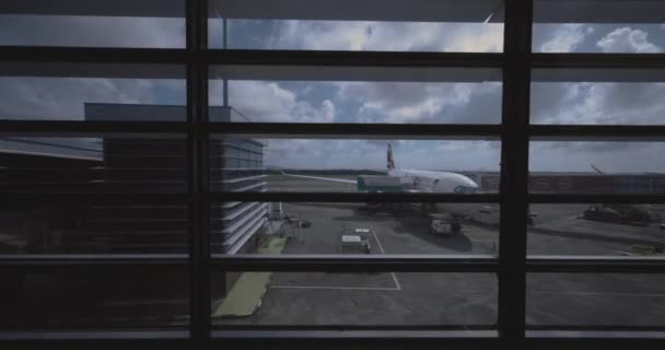 Flugzeug Internationalen Flughafen Mauritius Blick Von Teminal — Stockvideo