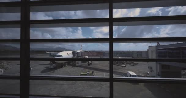 Avión Aeropuerto Internacional Mauricio Vista Desde Teminal — Vídeo de stock
