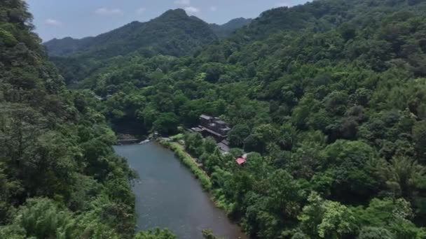 Volando Sobre Cascada Shifen Taiwán Vista Aérea — Vídeos de Stock
