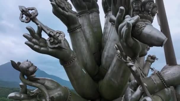 Thousand Hands Guanshiyin Bodhisattva Taiwan Close Aerial View — Stock Video