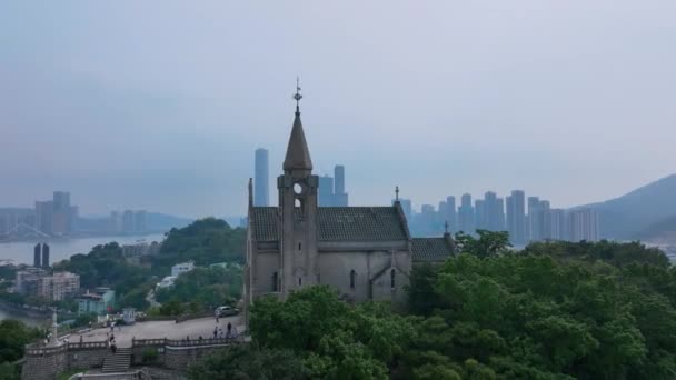 Kapel Our Lady Penha Macau Pemandangan Udara — Stok Video