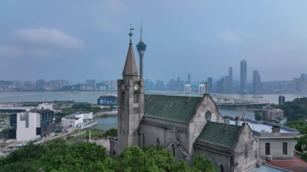 Chapel Our Lady Penha Macau Aerial View — Stock Video