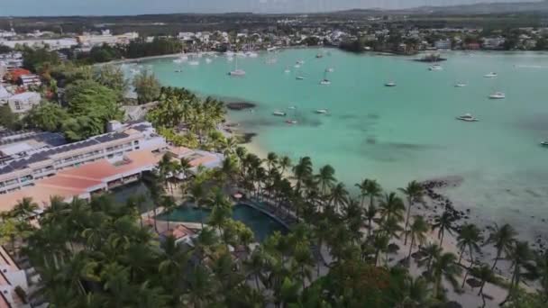 Yachten Der Luxuriösen Grand Bay Mauritius Luftaufnahme — Stockvideo