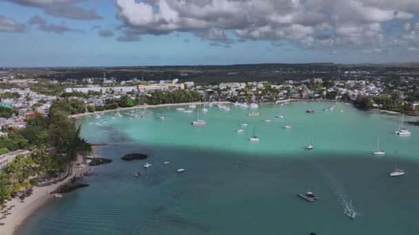 Yachten Der Luxuriösen Grand Bay Mauritius Luftaufnahme — Stockvideo