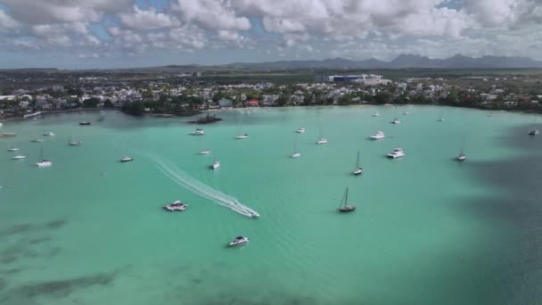 Yachts Dans Luxueux Grand Baie Maurice Vue Aérienne — Video