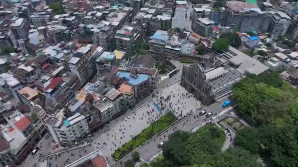Ruïnes Van Paul Het Centrum Van Macau Luchtfoto — Stockvideo