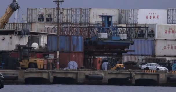Puerto Carga Con Contenedores Kaohsiung Taiwán — Vídeos de Stock