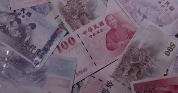 Yeni Tayvan Doları Farklı Banknotlar Yakın Plan — Stok video