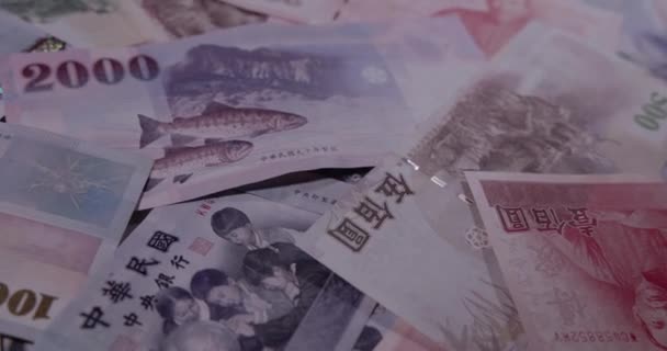 Tajvani Dollár Különböző Bankjegyek Közelkép — Stock videók