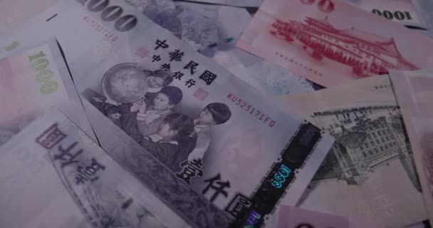 Nuevo Dólar Taiwanés Diferentes Billetes Primer Plano — Vídeos de Stock