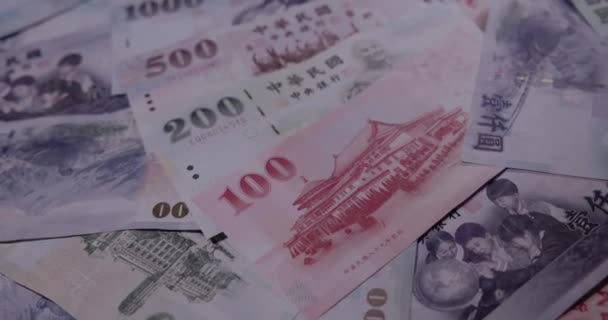 Новый Тайваньский Доллар Другие Банкноты Крупный План — стоковое видео