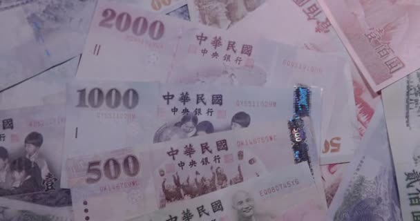 New Taiwan Dollar Different Banknotes Close — Stock Video