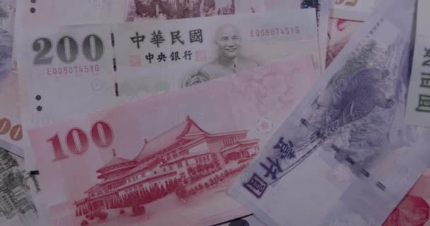 Neuer Taiwan Dollar Verschiedene Banknoten Nahaufnahme — Stockvideo