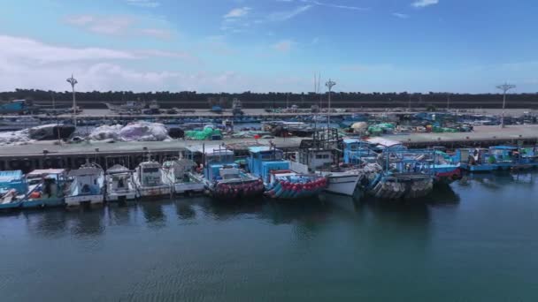 Boats Hualien Fishing Port Taiwan Aerial View — Stock Video