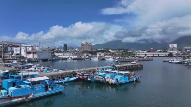 Barcos Hualien Porto Pesca Taiwan Vista Aérea — Vídeo de Stock