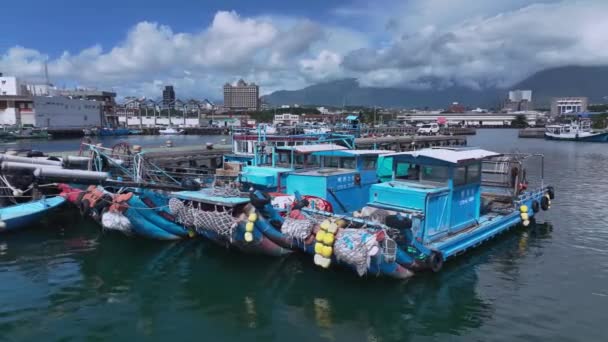Boten Hualien Fishing Port Taiwan Luchtfoto — Stockvideo