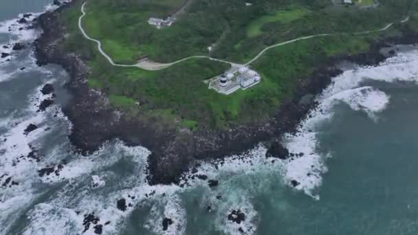 Fugui Cape Lighthouse Vanuit Lucht Taiwan — Stockvideo