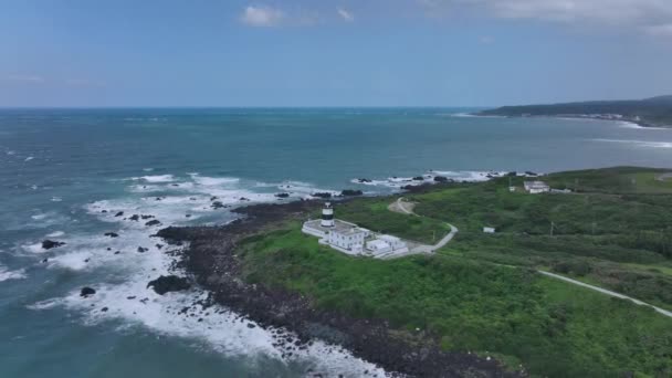Fugui Cape Lighthouse Cima Taiwan Vista Aérea — Vídeo de Stock