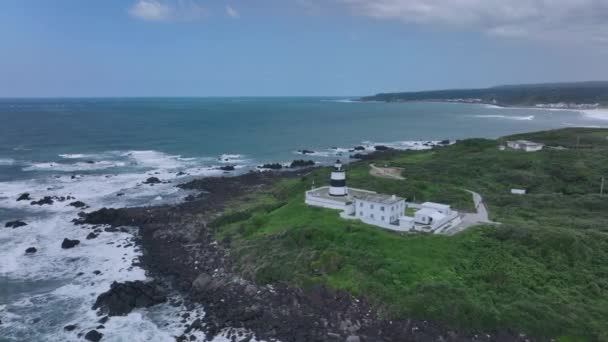 Fugui Cape Lighthouse Fra Oven Taiwan Antenneudsigt – Stock-video