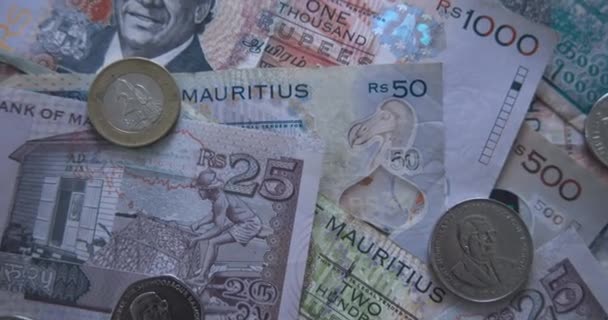 Маврикийская Национальная Валюта Рупия Крупным Планом — стоковое видео