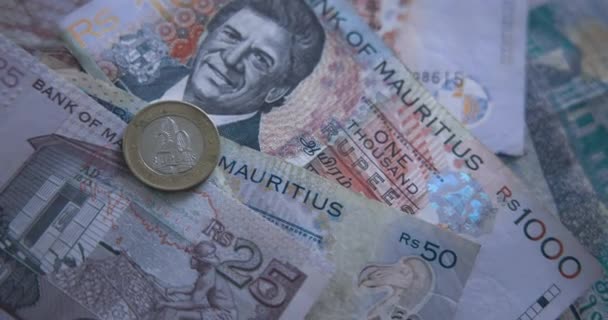 Moneta Nazionale Mauriziana Rupia Primo Piano — Video Stock