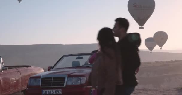 Fotoshootings Mit Retro Autos Morgengrauen Kappadokien Türkei — Stockvideo