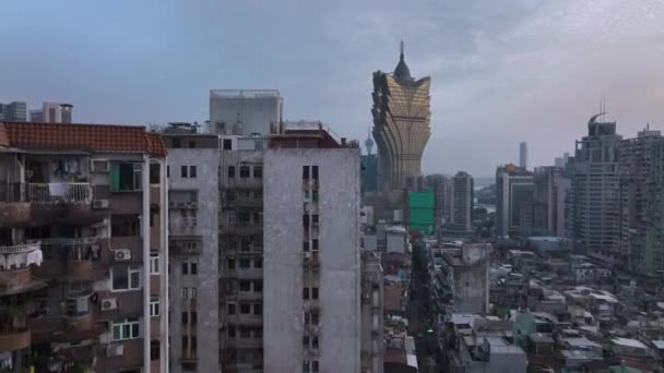 Gamla Bostadshus Bakgrunden Modern Macau Kina Antenn Panorama — Stockvideo