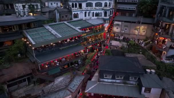 Turisti Sulla Famosa Jiufen Night Street Taiwan Vista Aerea Serale — Video Stock