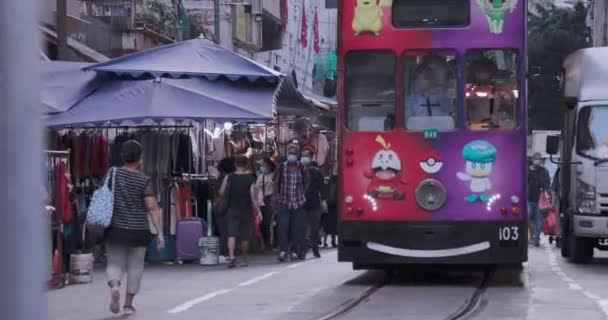 Busy Street Tram People Hong Kong Authentic Asia — Stock video