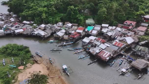 Filipino Village Aan Het Water Stad Taytay Palawan Uitzicht Lucht — Stockvideo