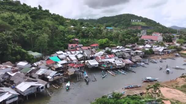 Filipino Village Water City Taytay Palawan Aerial View — Stock Video