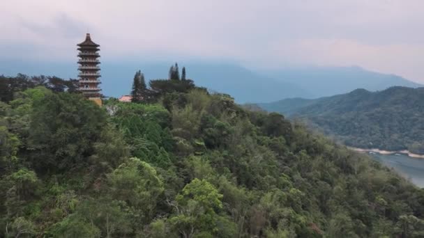 Pagoda Soare Luna Lake Taiwan Vedere Aeriană — Videoclip de stoc