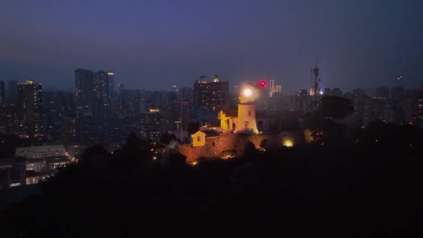 Latarnia Morska Guia Wzgórzu Nocnego Makau Chiny Widok Powietrza — Wideo stockowe