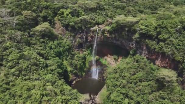Volare Sopra Famosa Cascata Chamarel Mauritius Vista Aerea — Video Stock