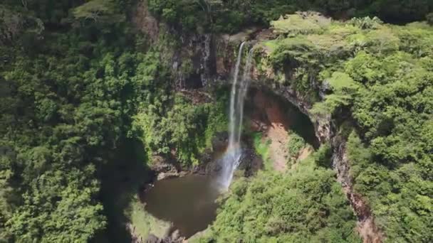 Літаючи Над Знаменитим Водоспадом Шамарель Маврикії Вид Повітря — стокове відео