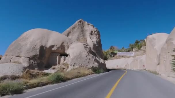 Valley Road Goreme National Park Cappadocia View Car — Stock Video