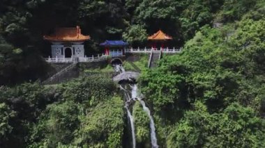 Taroko Ulusal Parkı 'ndaki Otantik Şelale Hualien, Tayvan, Hava Görüntüsü