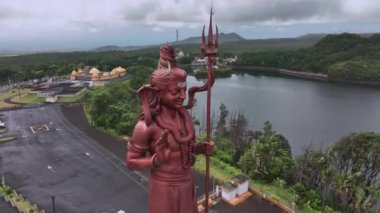 Ganga Talao Gölü 'ndeki Shiva Heykeli, Mauritius, Hava Görüntüsü