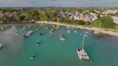 Mauritius açıklarında tekneler, hava manzaralı.
