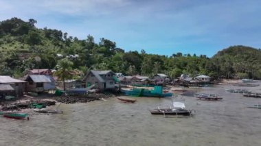 Tropikal Plajdaki Yerel Kulübeler, Hava Manzaralı Filipinler