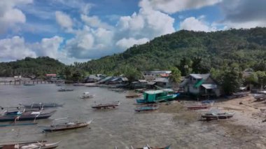Tropikal Plajdaki Yerel Kulübeler, Hava Manzaralı Filipinler